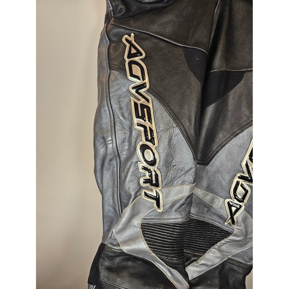 AGVSPORT Leather Motorcycle Racing Pants Black Silver Knee Sliders Size 44 - Picture 2 of 13